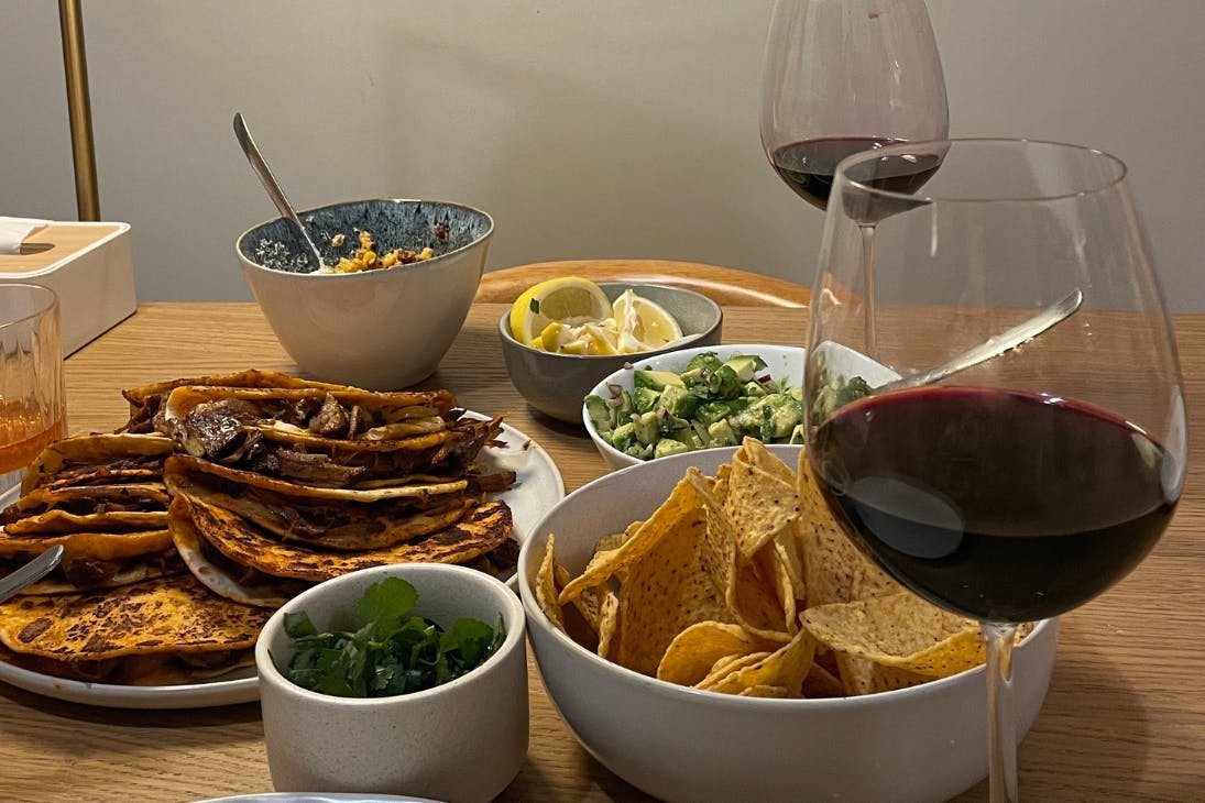 Mexican dinner and wine